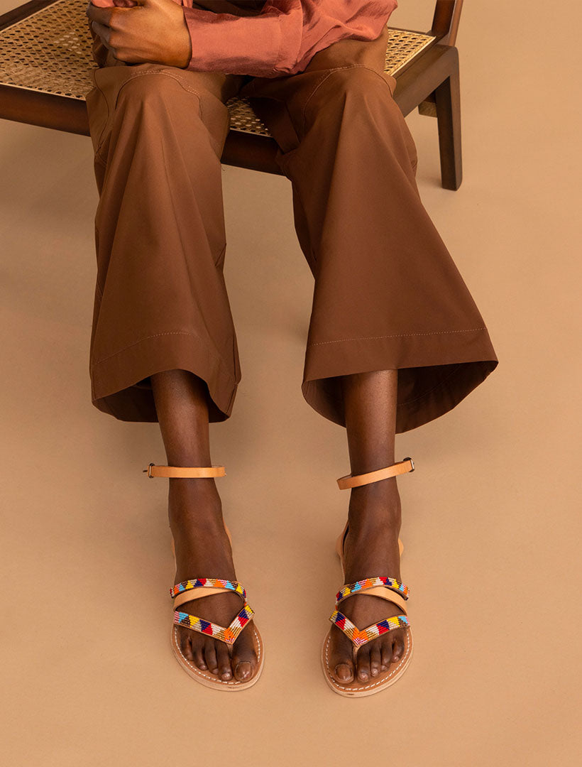 Buyuni Flat Leather Sandal Tribal