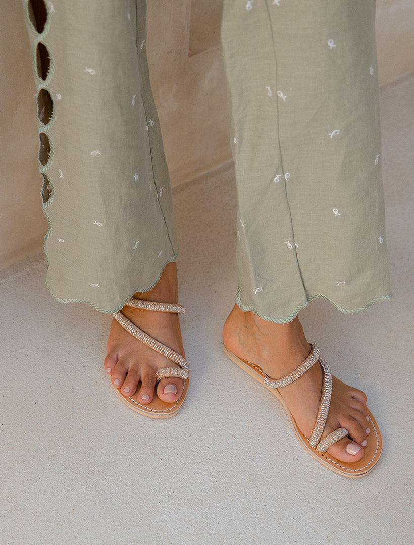 Diani Flat Leather Sandal Silver