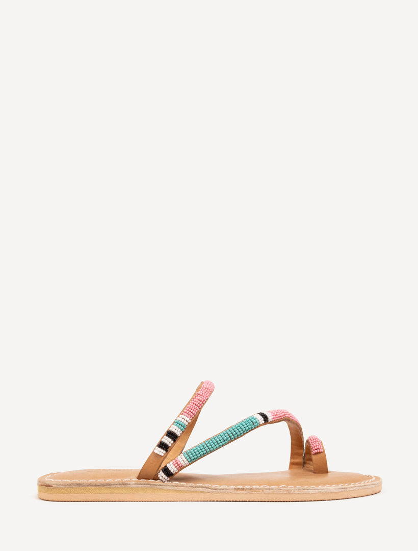 Diani Flat Leather Sandal Black Pink