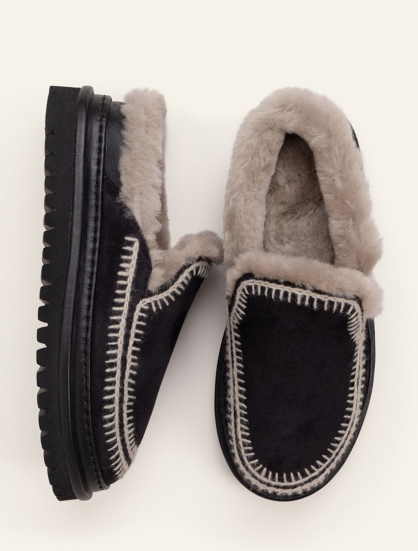 Jun 4.0. Slippers Black Suede Light Grey - Preorder - Ships 22 July 20