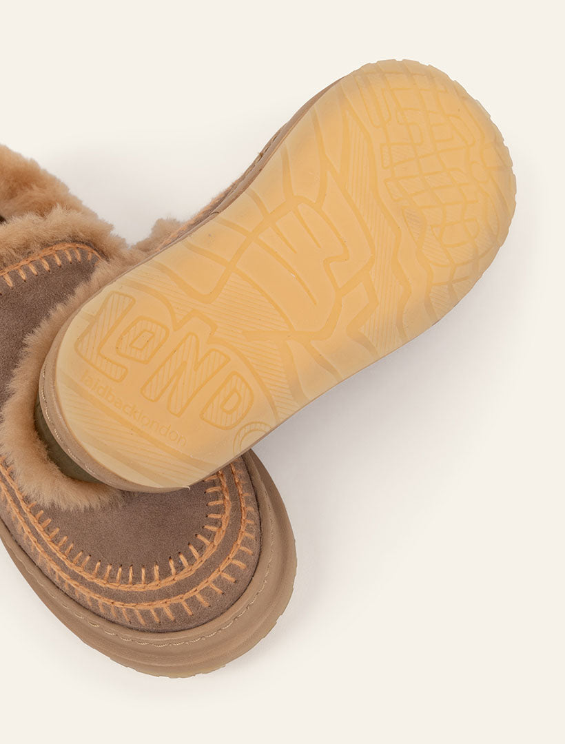 Jun 4.1. Slippers Taupe Suede Peach