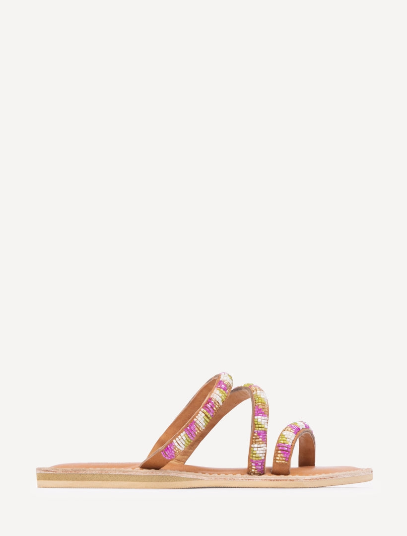 Kilifi Flat Leather Sandal Lime Mix