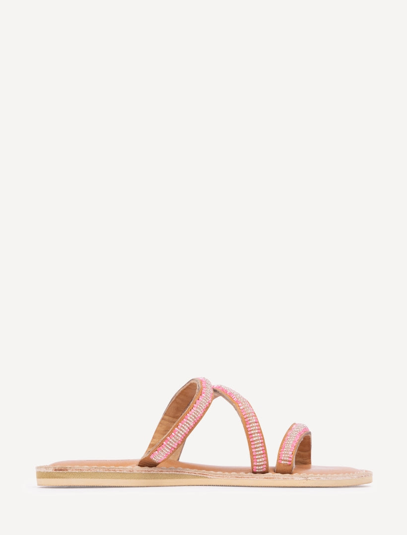 Kilifi Flat Leather Sandal Neon Pink/Silver