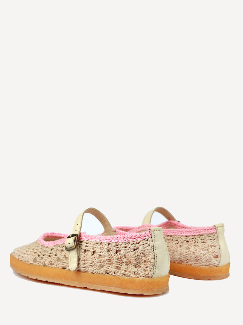Knott Hand-Crocheted Mary Jane Flats Natural Baby Pink