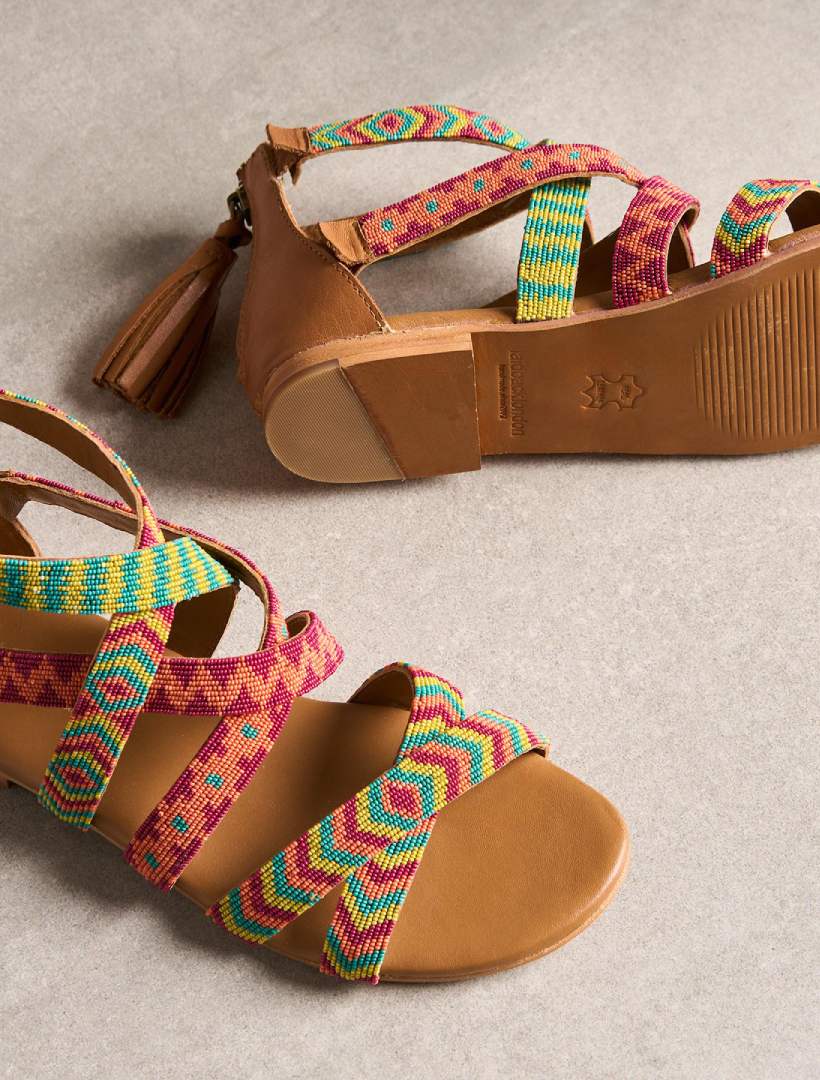 Lauri Flat Leather Sandal Emerald Mix