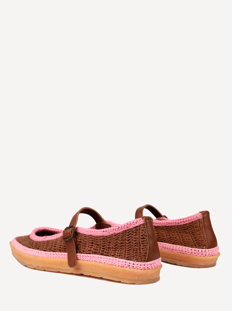 Loom Hand-Crocheted Mary Jane Flats Choc Baby Pink