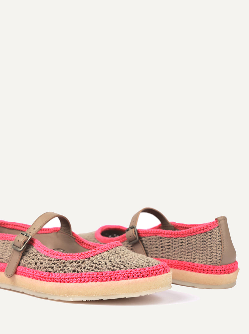 Loom Hand-Crocheted Mary Jane Flats Light Grey Pink