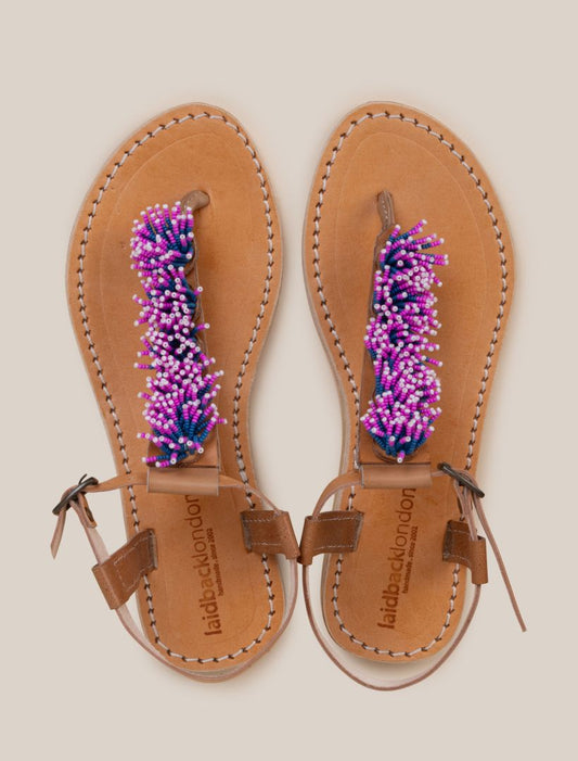 Rasta Flat Leather Sandal Denim Pink