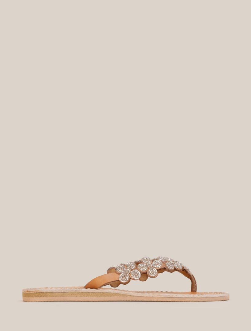 Reece Flat Leather Sandal Silver
