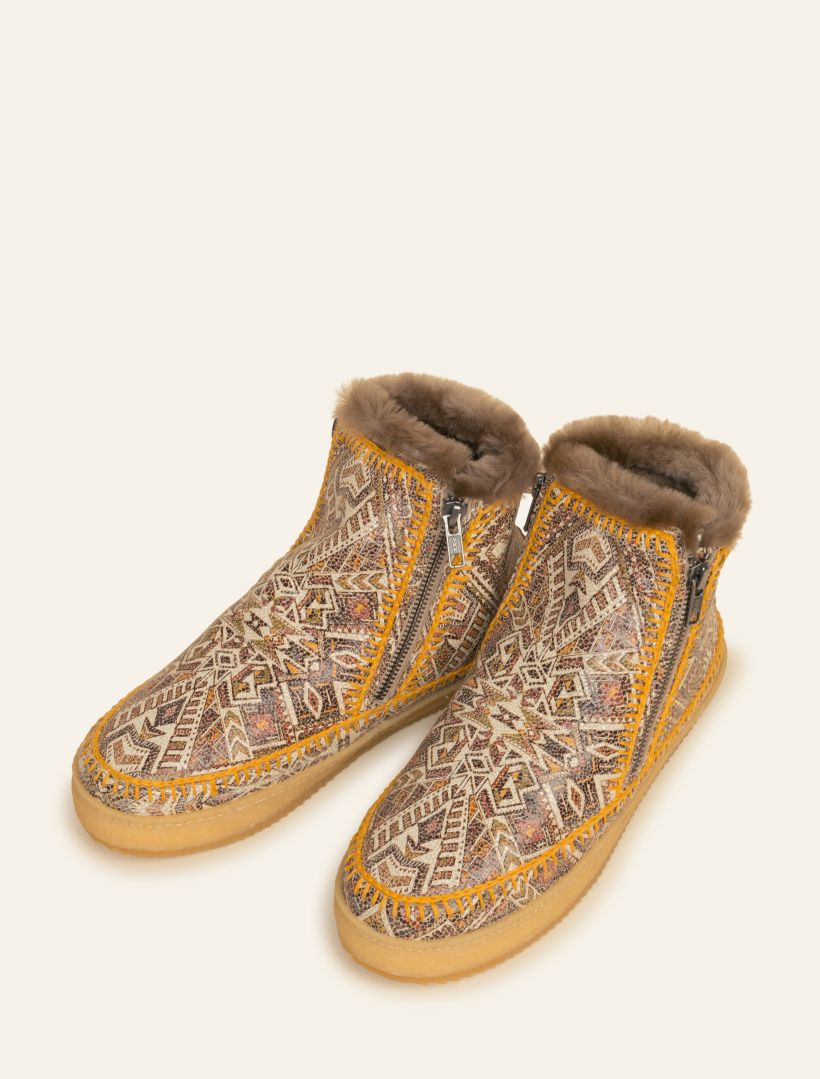 Setsu Crochet Ankle Boot Aztec Brown Saffron