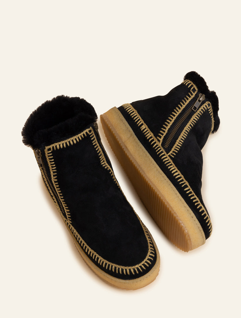 Setsu Crochet Ankle Boot Black Suede Latte - Preorder - Ships 22 July 2026