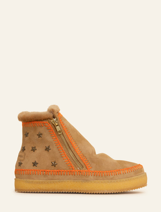 Setsu Stars Crochet Ankle Boot Saffron Suede Orange