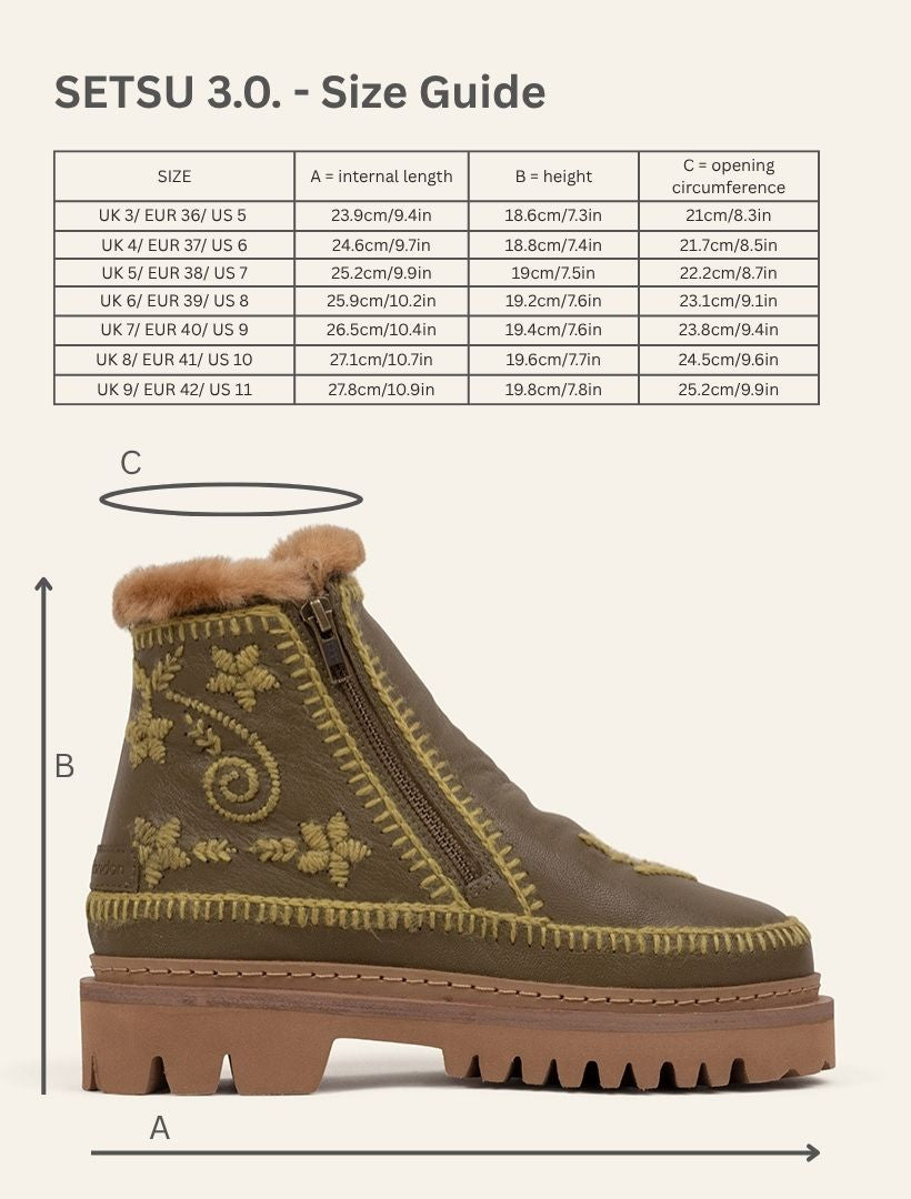 Setsu 3.0. Paisley Ankle Boot Olive Leather Olive