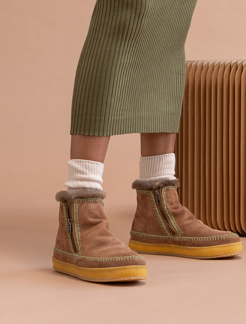 Setsu Crochet Side Zip Ankle Boot Camel Suede Khaki – laidback london