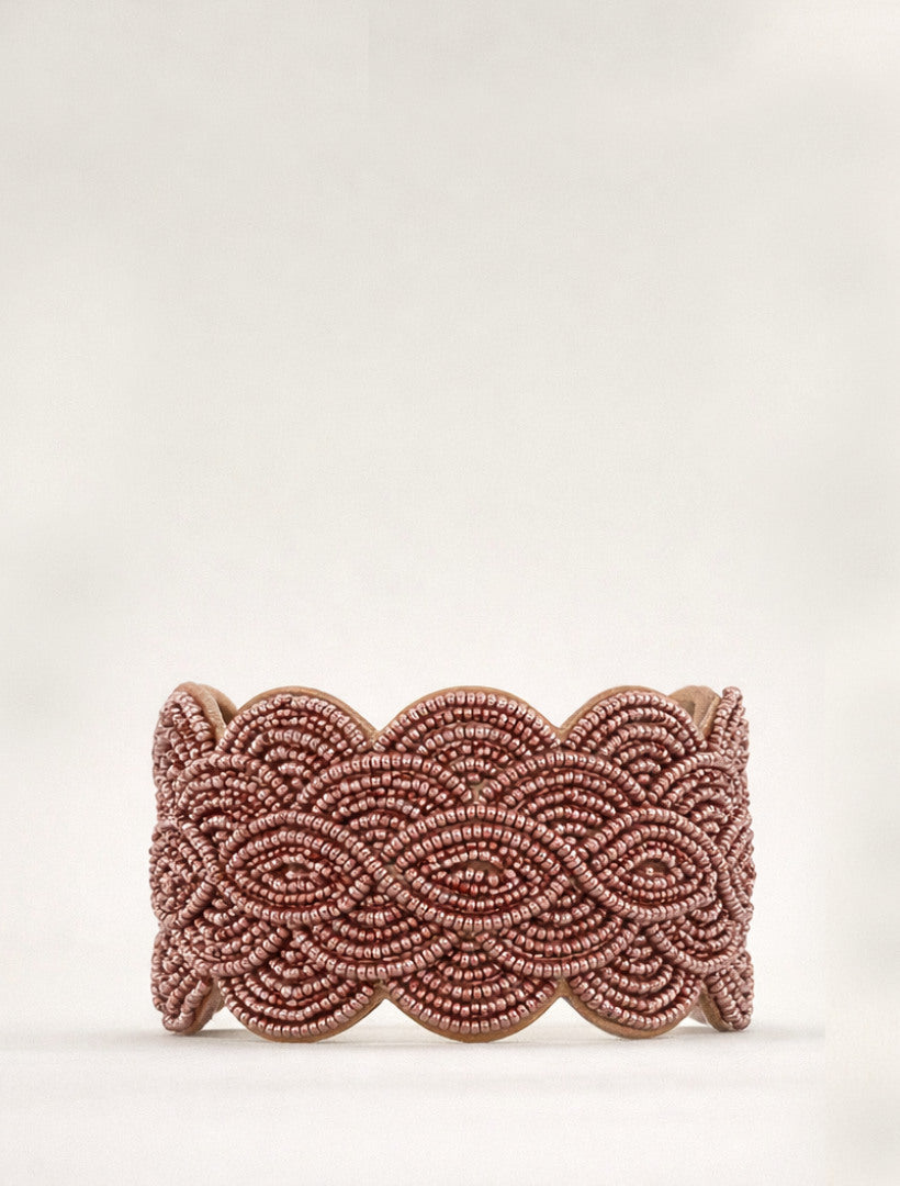 Wave Bracelet Tan Leather Silky Pink