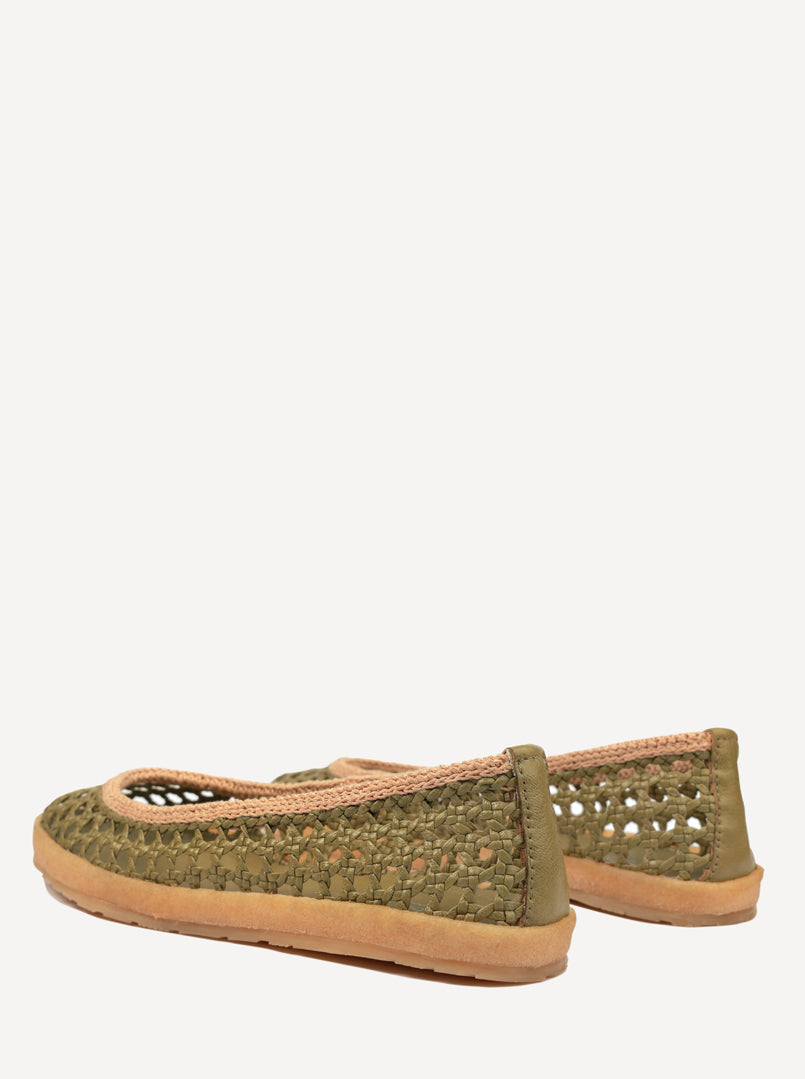 Weeve Handwoven Leather Ballet Flats Avocado Beige