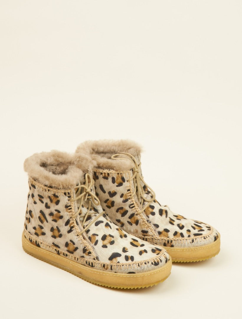 Argo Crochet Lace up Ankle Boot Leopard Beige