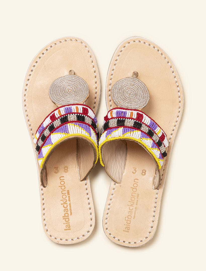 Heron LP Light Brown Leather Sandal Purple Mix