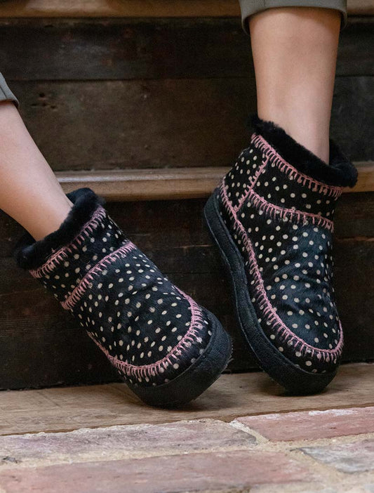 Nyuki Crochet Pull On Ankle Boot Black Cheetah