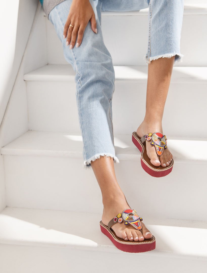 Shibli SSR Leather Sandal Red Mix