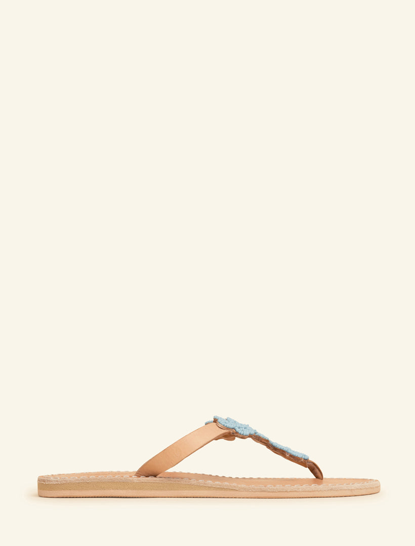 Robyn Flat Light Brown Leather Turquoise