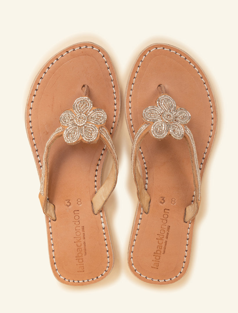 Amber Flat Light Brown Leather Silver