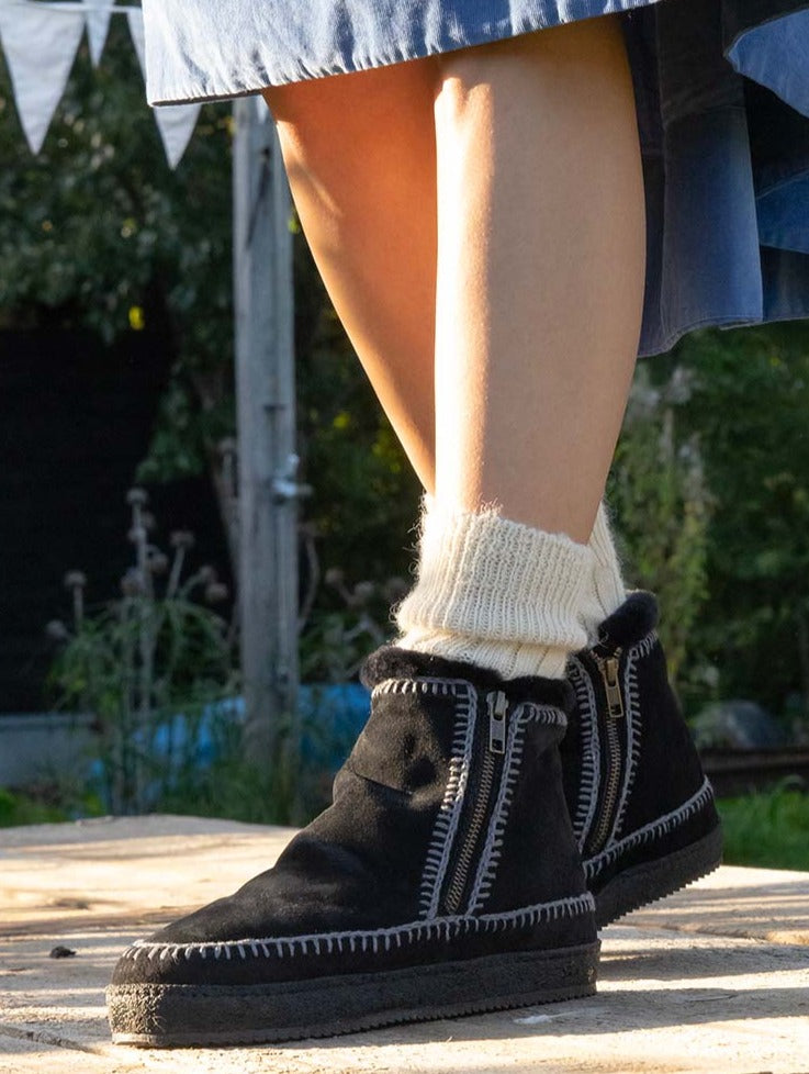Setsu Crochet Side Zip Ankle Boot Black Suede Grey