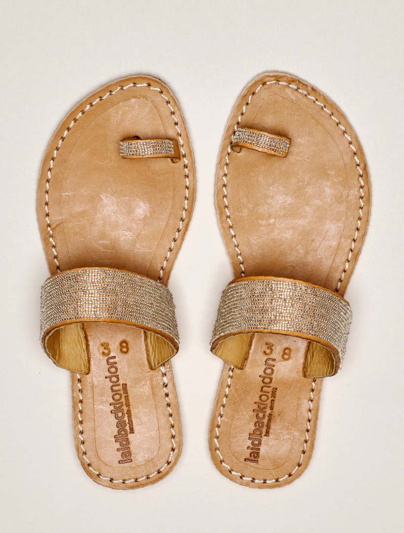 Trent Flat Toe Loop Leather Sandal Silver