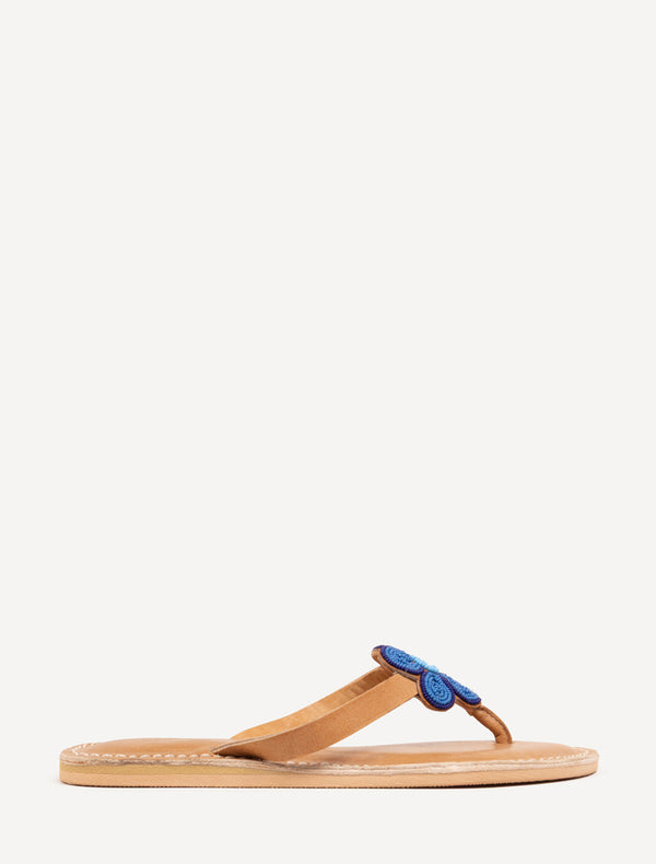 Amber Flat Leather Sandal Navy Turquoise