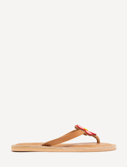 Amber Flat Leather Sandal Red Pink