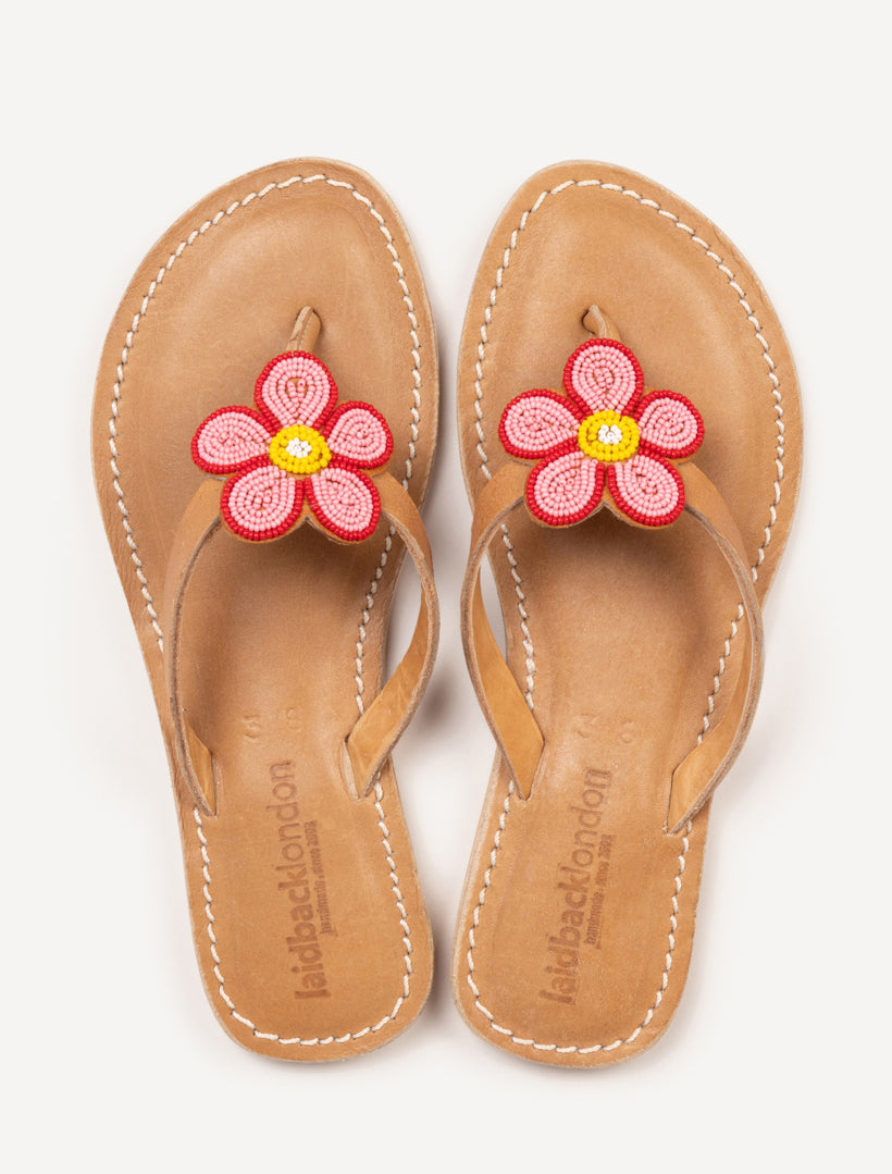 Amber Flat Leather Sandal Red Pink