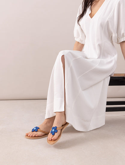 Amber Flat Leather Sandal Navy Turquoise