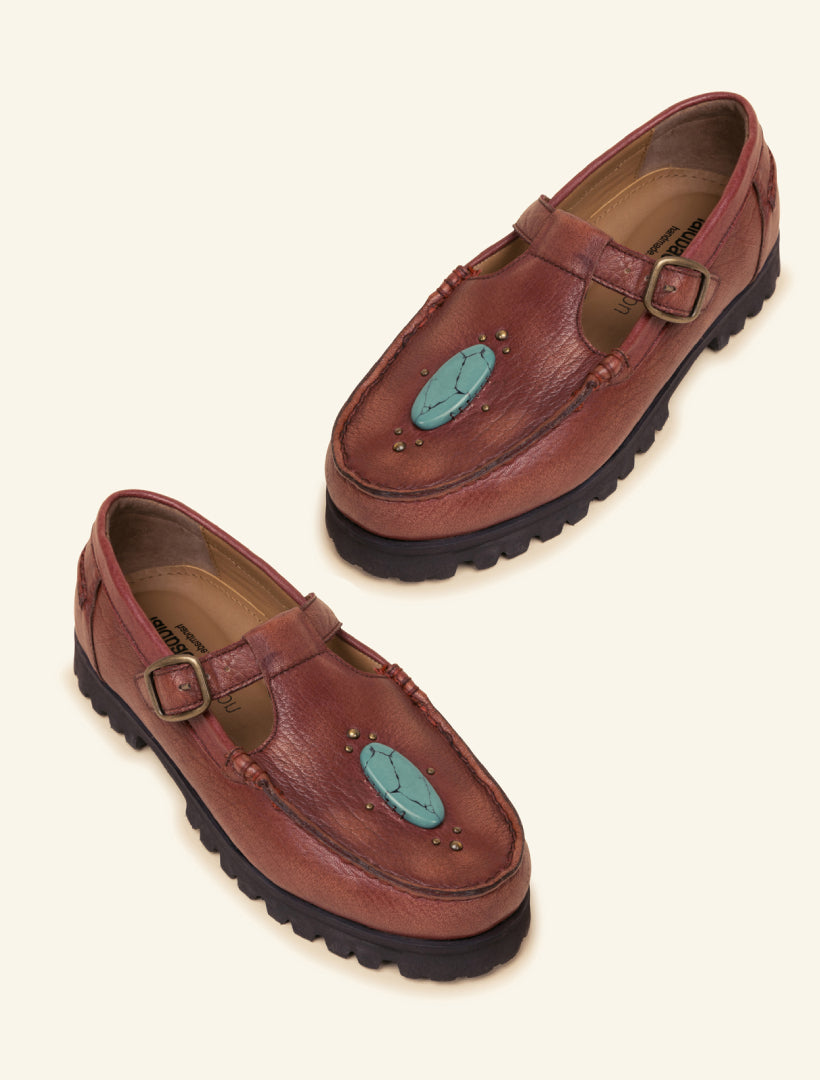 Askari Chunky Mary Janes Blood Leather Turquoise