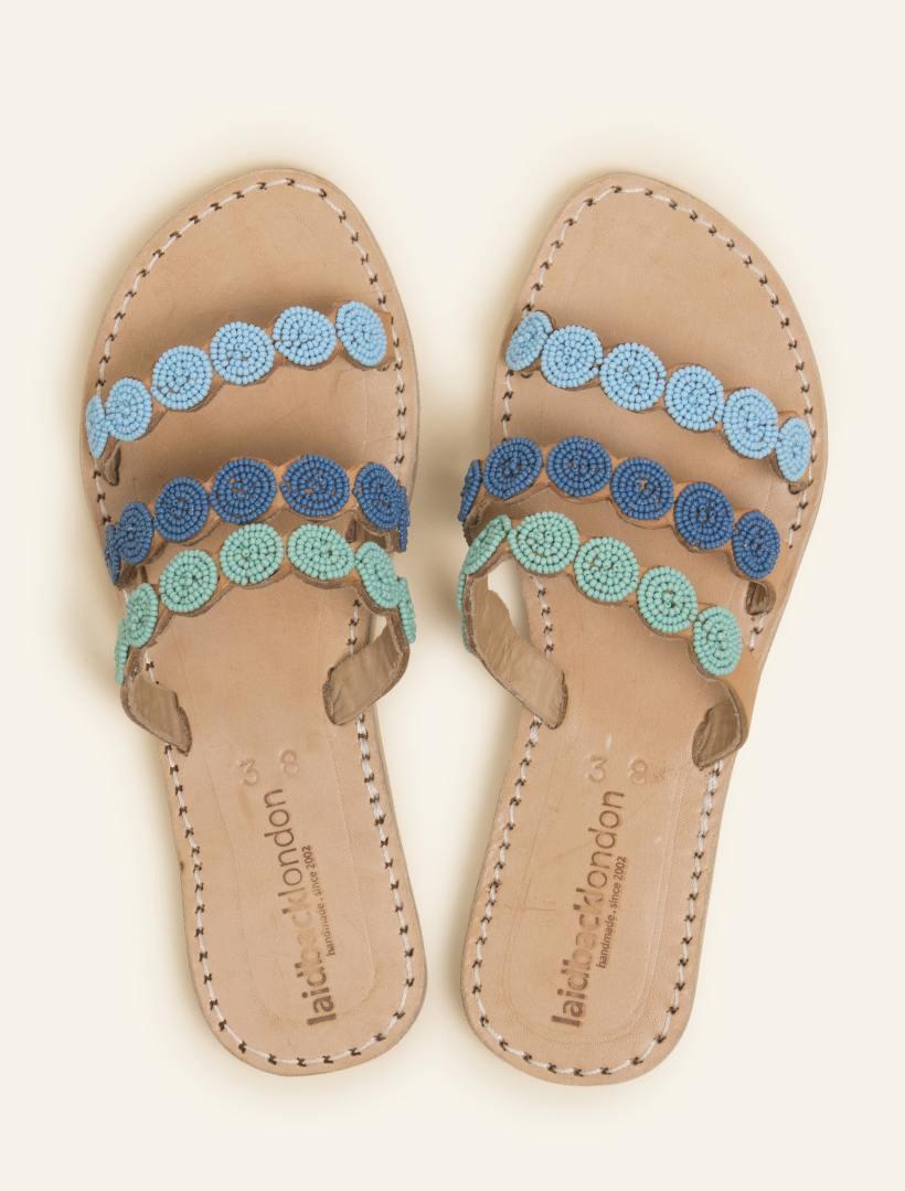 Banda Flat Leather Sandal Aqua