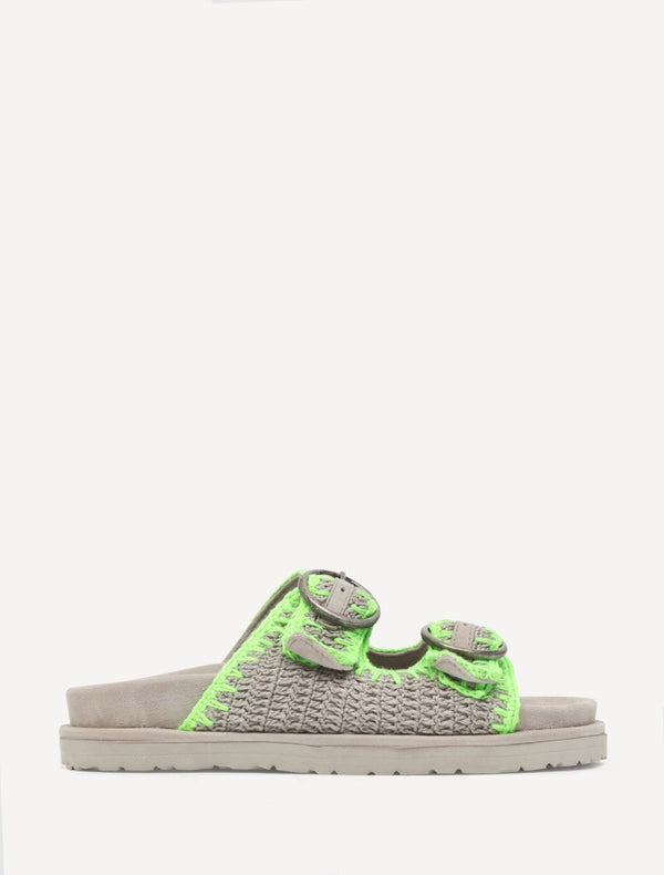 Clay Handwoven Crochet Double-Buckle Sandals Neon Green