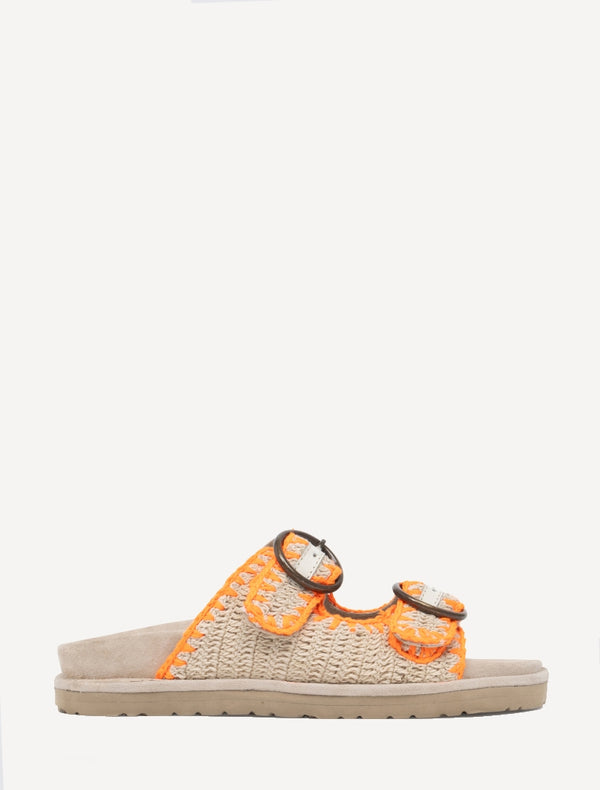Clay Handwoven Crochet Double-Buckle Sandals Neon Orange