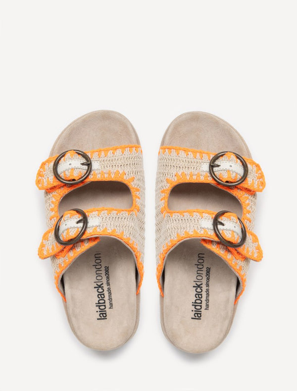 Clay Handwoven Crochet Double-Buckle Sandals Neon Orange
