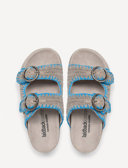 Clay Handwoven Crochet Double-Buckle Sandals Neon Blue