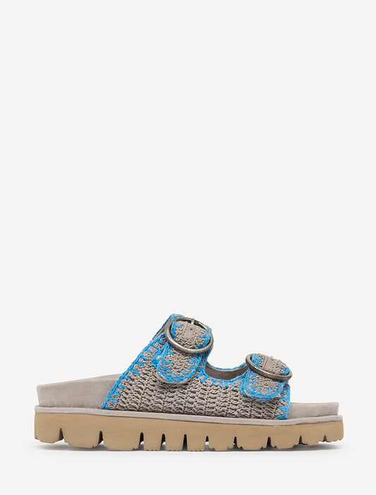 Clay Handwoven Crochet Double-Buckle Sandals Neon Blue