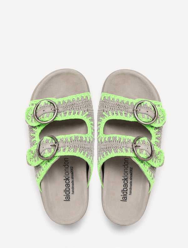 Clay Handwoven Crochet Double-Buckle Sandals Neon Green
