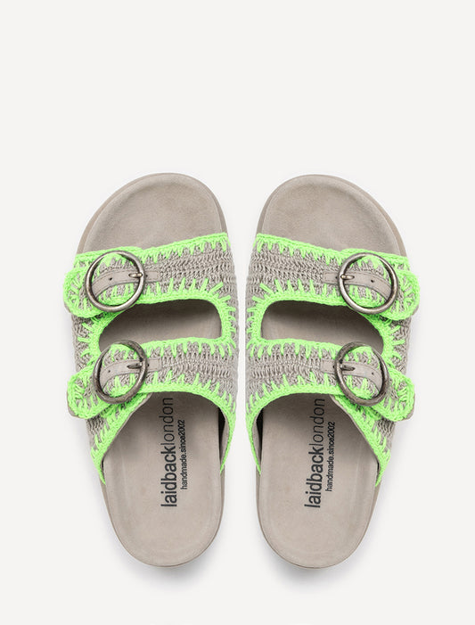 Clay Handwoven Crochet Double-Buckle Sandals Neon Green