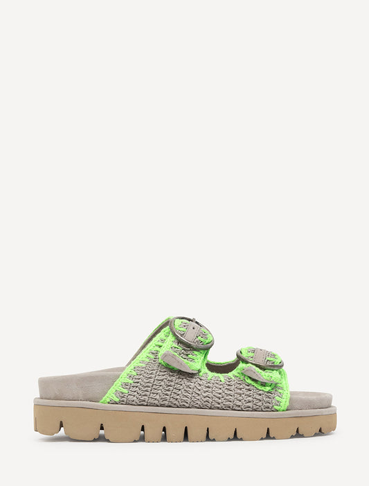 Clay Handwoven Crochet Double-Buckle Sandals Neon Green