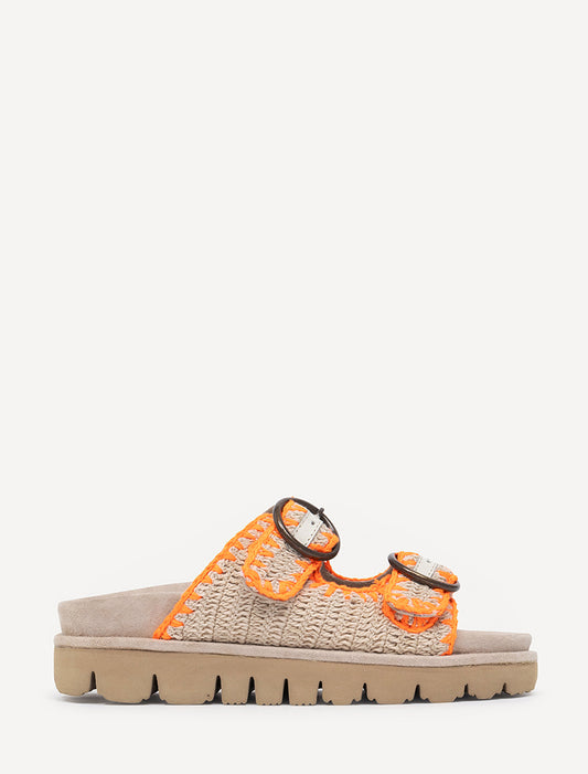 Clay Handwoven Crochet Double-Buckle Sandals Orange