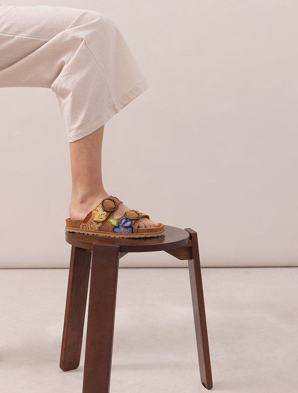 Clay French Knot Mustard Suede Multi
