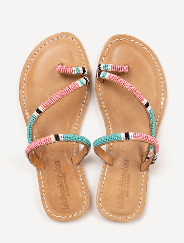 Diani Flat Leather Sandal Black Pink