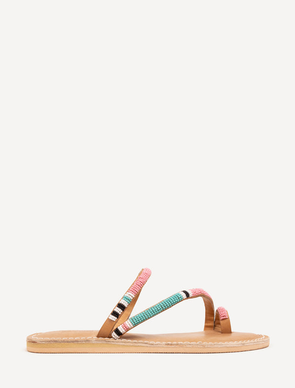 Diani Flat Leather Sandal Black Pink