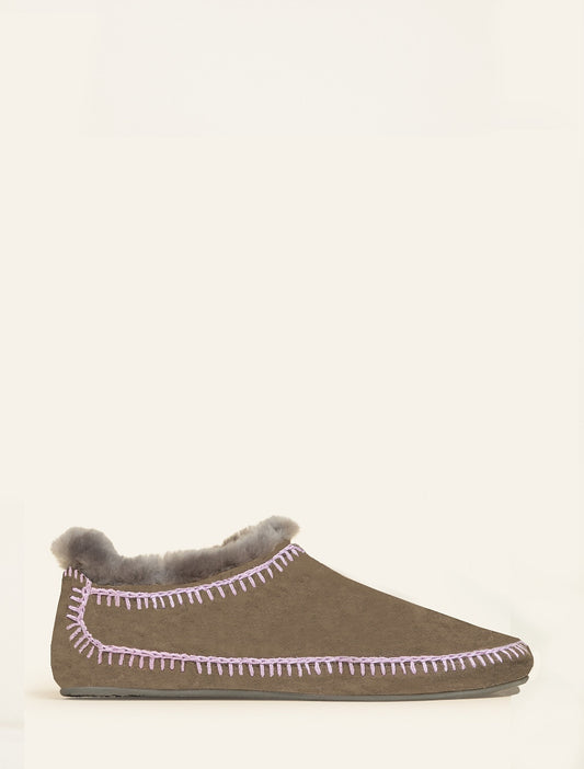 Fuyu Crochet Sheepskin Slipper Boots Grey Suede Lilac