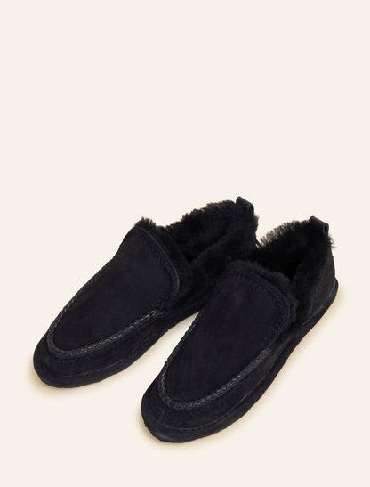 Jude Crochet Sheepskin Slipper Black Suede Black