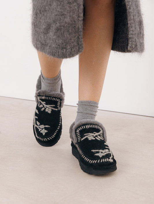 Jude Slippers Blossom Black Suede Grey