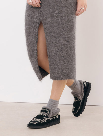 Jude Slippers Blossom Black Suede Grey